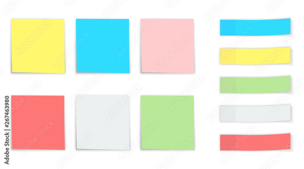 Poster set of of note papers. post note stickers. different color paper stickers. place any text