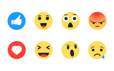 Set of Emoticons for social media. Emoji icons in flat style. Emoticons for social media