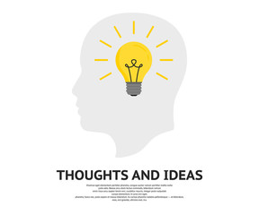 New bright idea form human head. Human head think, bulb idea vector icon illustration. Thoughts and ideas concept. Vector illustration