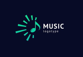 Vector illustration, Graphic Design Note web logotype. Abstract music logo icon vector design. Sound recording studio, night party. School of Music, disco, vocal course, composer, singer vector logo.