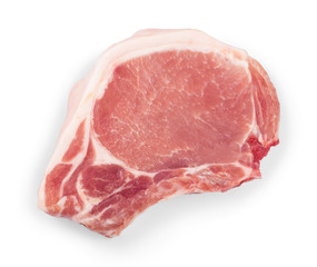 sliced raw pork meat isolated on white background. Top view. Flat lay