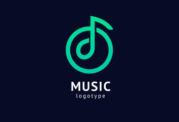 Vector illustration, Graphic Design Note web logotype. Abstract music logo icon vector design. Sound recording studio, night party. School of Music, disco, vocal course, composer, singer vector logo.