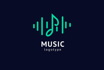 Vector illustration, Graphic Design Note web logotype. Abstract music logo icon vector design. Sound recording studio, night party. School of Music, disco, vocal course, composer, singer vector logo.