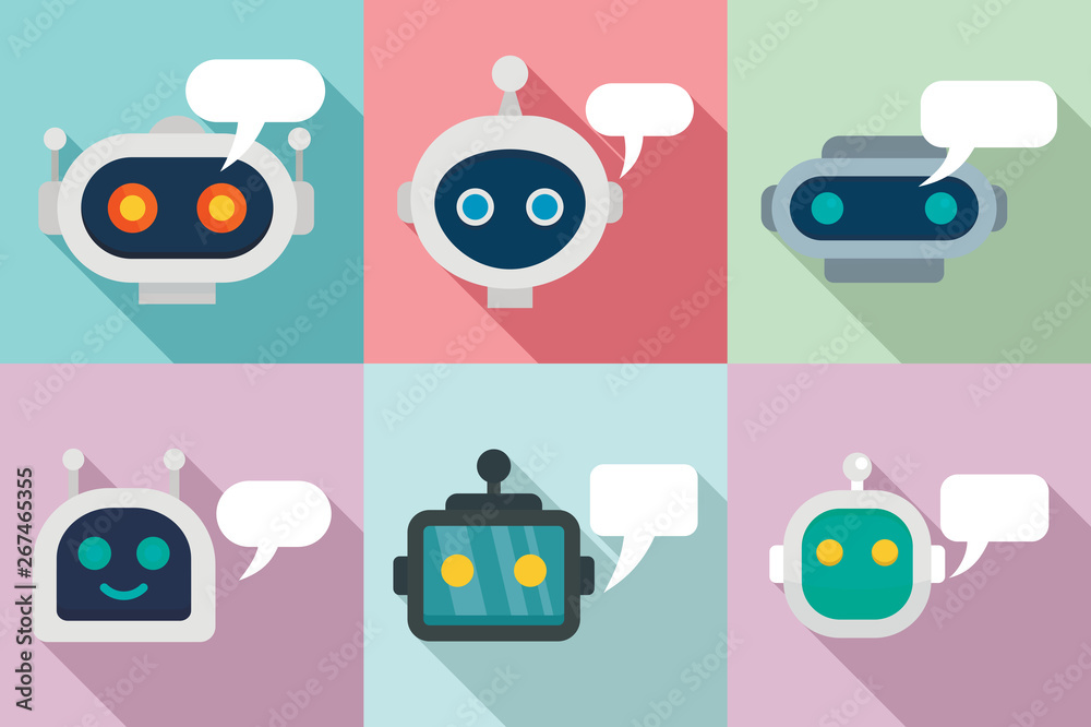 Poster chatbot icons set. flat set of chatbot vector icons for web design