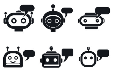 Chatbot mobile icons set. Simple set of chatbot mobile vector icons for web design on white background