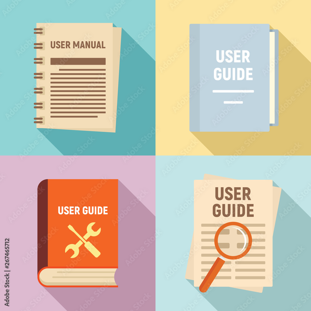Poster user guide icons set. flat set of user guide vector icons for web design