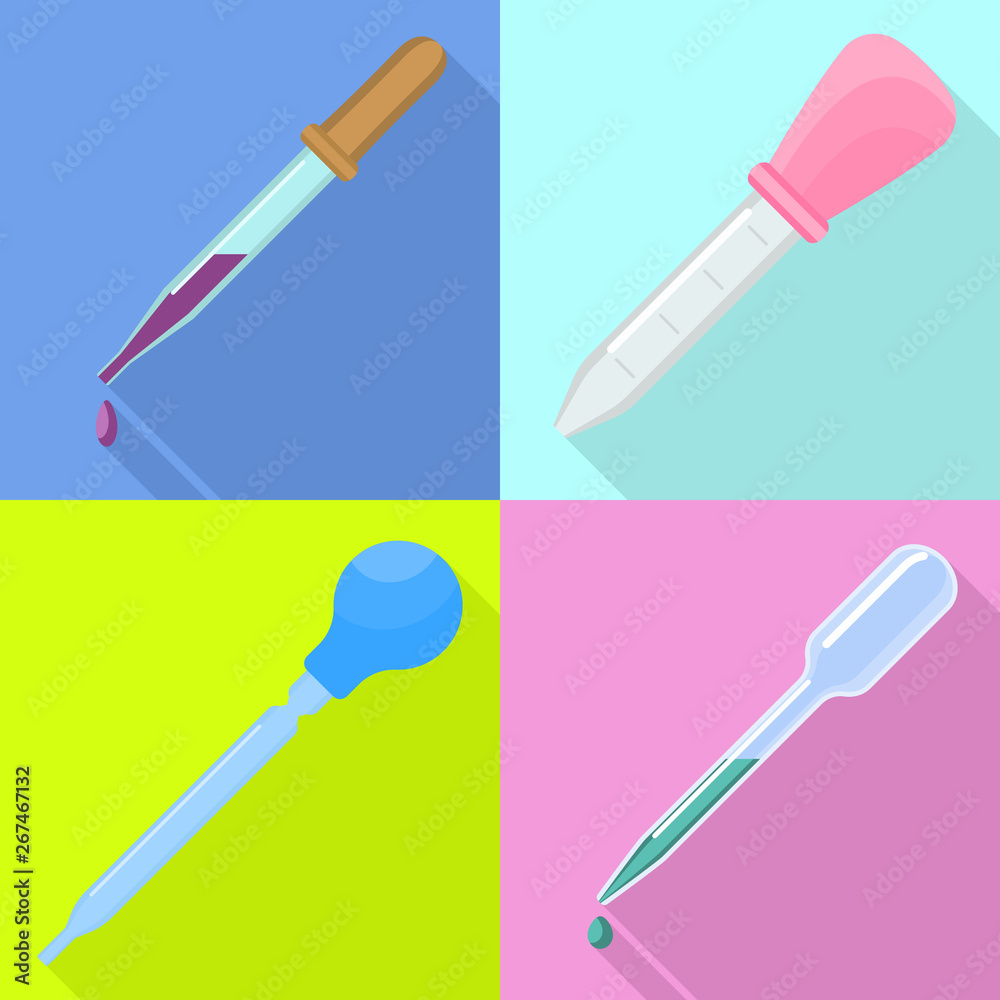 Poster pipette icons set. flat set of pipette vector icons for web design