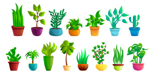 Houseplants icons set. Cartoon set of houseplants vector icons for web design