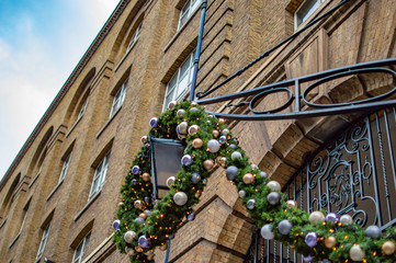 The decoration in london for christmas on the brick building