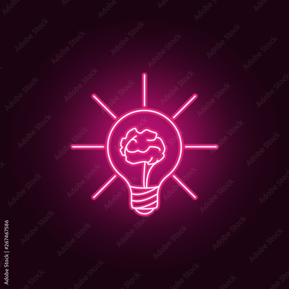 Poster brain in a light bulb neon icon. elements of idea set. simple icon for websites, web design, mobile 