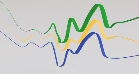 Abstract lines. Curved wavy lines. Brazil flag colors- 3D render