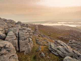 Burren national park,county Clare, Ireland, Famous rock formations, cloudy day, Landscape.