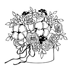 Fototapeta premium Hand drawn flowers in box.Vector sketch illustration.