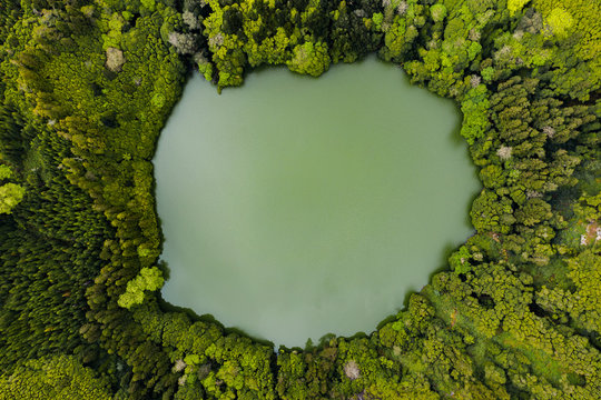 azores sao miguel lagoa do congro aerial drone lake lagoon green nature jungle