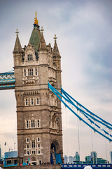 The tower bridge on river thames in london with clouds