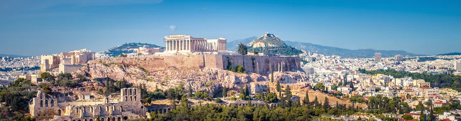 Poster Panorama van Athene, Griekenland. Panoramisch uitzicht op de Akropolis in het stadscentrum. © scaliger