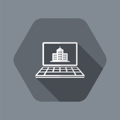 Naklejka premium Find house or hotel online - Vector web icon
