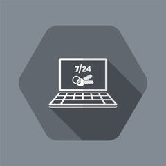 7/24 computer protection - Vector flat icon