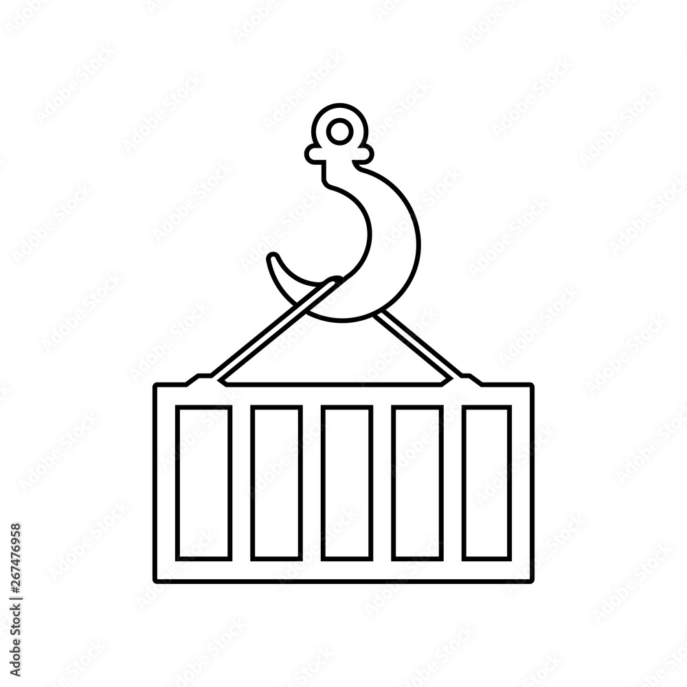 Poster crane hook with container icon. element of logistic for mobile concept and web apps icon. outline, t