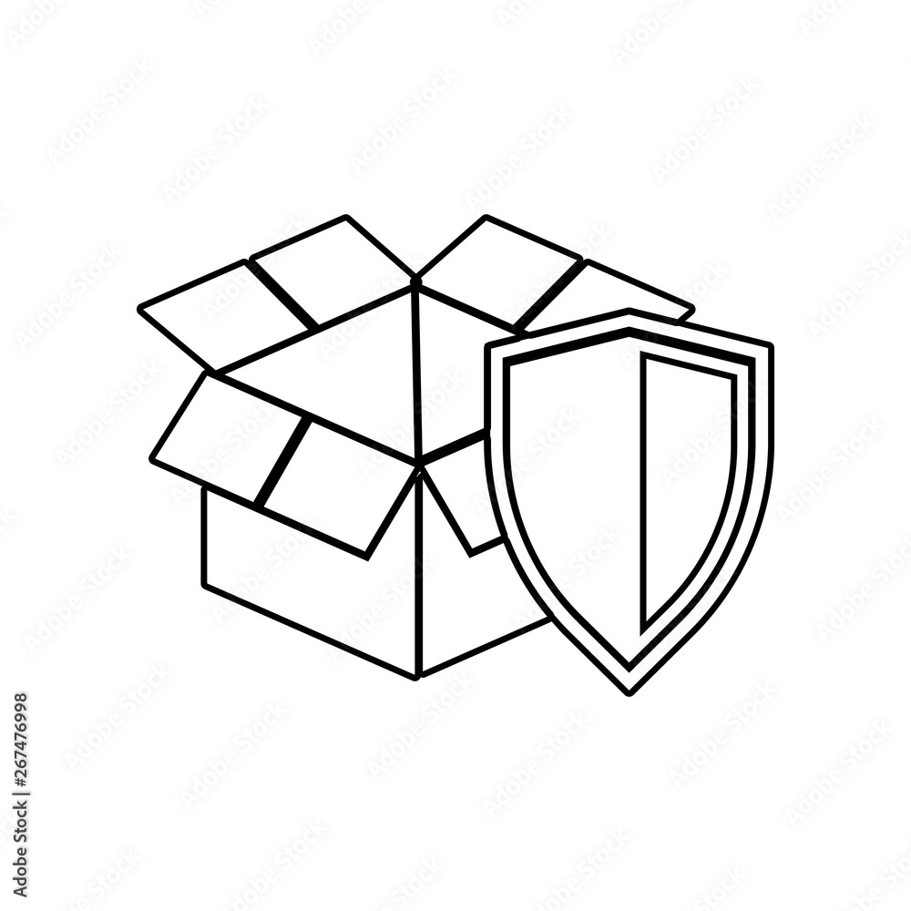 Poster open box with shield icon. element of logistic for mobile concept and web apps icon. outline, thin l
