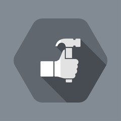 Hand and hammer. Flat, clean, minimal and isolated vector illustration with minimal and modern design.