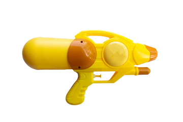 Plastic water gun yellow isolated on white background.