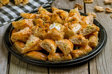 Traditional arabic dessert Baklava on board