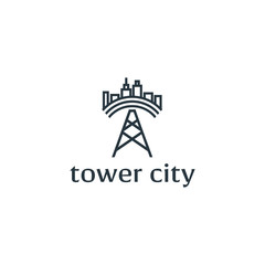 tower city construction company brand design templates collection. Building, business company and architect bureau insignia, logo illustration isolated on white background. Line art.