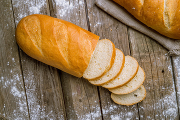 white bread on wooden background