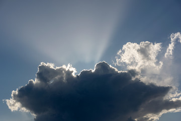 Fototapeta na wymiar blue sky with white clouds in the sun's rays