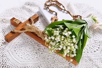 First communion or baptism composition with christianity symbols