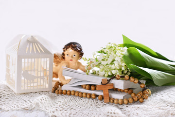 First communion or baptism composition with christianity symbols