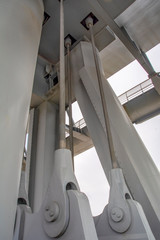 Golden Horn view of new built Halic Metro Bridge, vintage filter applied    