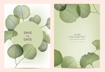 Summer background with abstract green leaves. Design concept for the invitation, shop, beauty salon, spa. Vector illustration