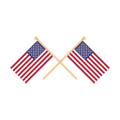 Two crossed American flags. USA, United States of America, US. Crossed flags isolated on white background. Vector illustration