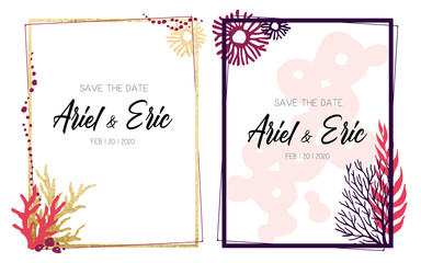 frames with colorful corals on white background