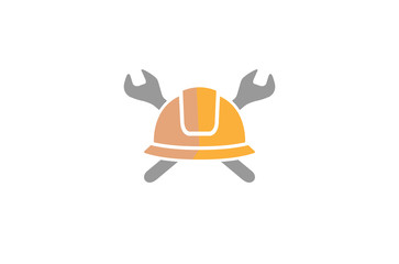 Creative Helmet Engineer Wrench Logo Design Illustration