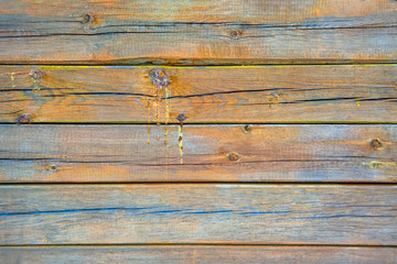 Texture of old wooden boards covered with cracks and drips of resin. Natural background. Wooden texture background, old wood planks.