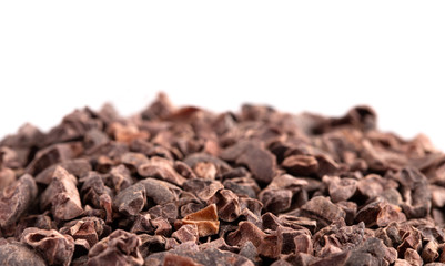 Pile of Raw Chocolate Nibs on a White Background