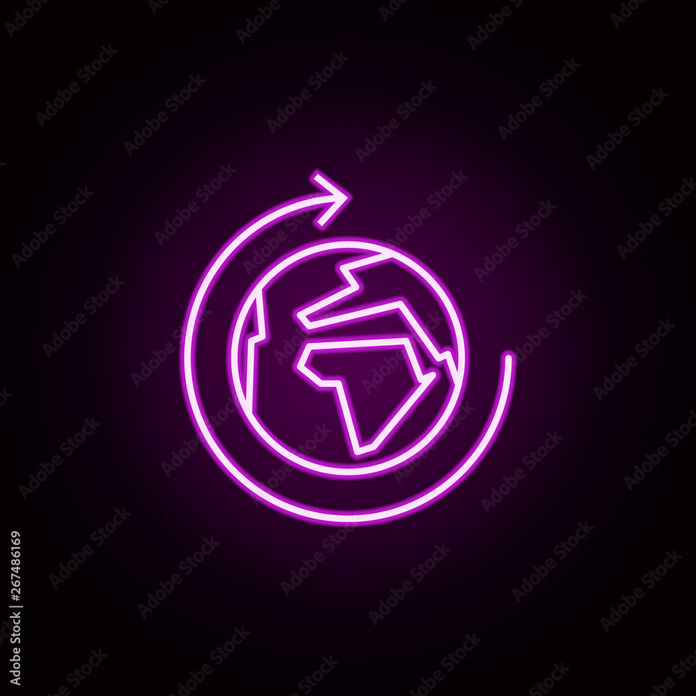 Poster around earth world neon icon. elements of arrow and object set. simple icon for websites, web design