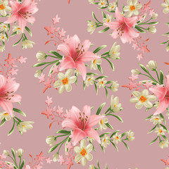 beautiful flower branches with leaf seamless pattern 