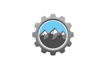 Creative Mountain Gear Logo Design Illustration