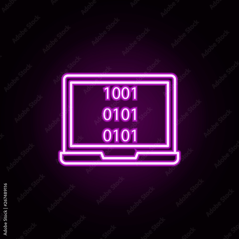 Poster laptop code neon icon. elements of data secutity set. simple icon for websites, web design, mobile a