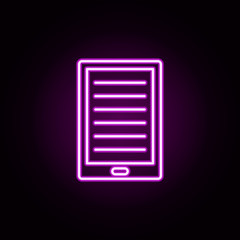 the tablet neon icon. Elements of education set. Simple icon for websites, web design, mobile app, info graphics