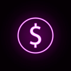 dollar neon icon. Elements of finance set. Simple icon for websites, web design, mobile app, info graphics