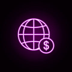 world market dollar neon icon. Elements of finance set. Simple icon for websites, web design, mobile app, info graphics