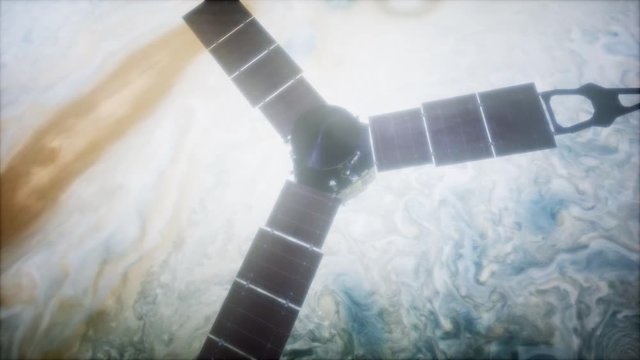 Juno sattelite orbiting Jupiter. Elements of this image furnished by NASA