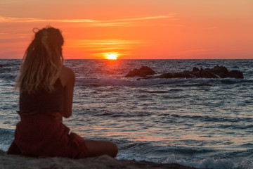 Couché de soleil sur la plage de la Punta Zicatela, Puerto Escondido, Oaxaca, Mexique.