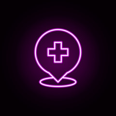 Pin hospital neon icon. Elements of medical set. Simple icon for websites, web design, mobile app, info graphics