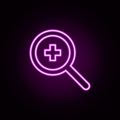 Search hospital neon icon. Elements of medical set. Simple icon for websites, web design, mobile app, info graphics